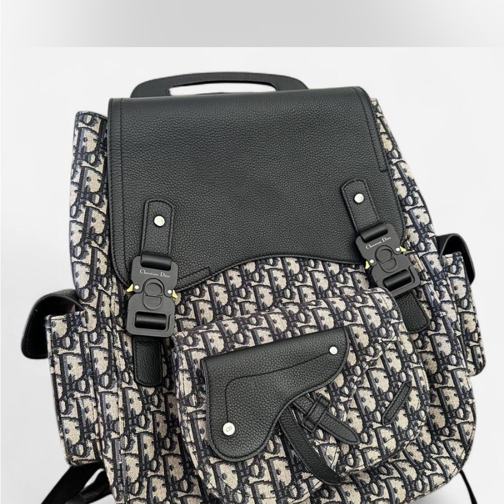 Christian Dior Monogram Canvas Backpack in Black and Navy